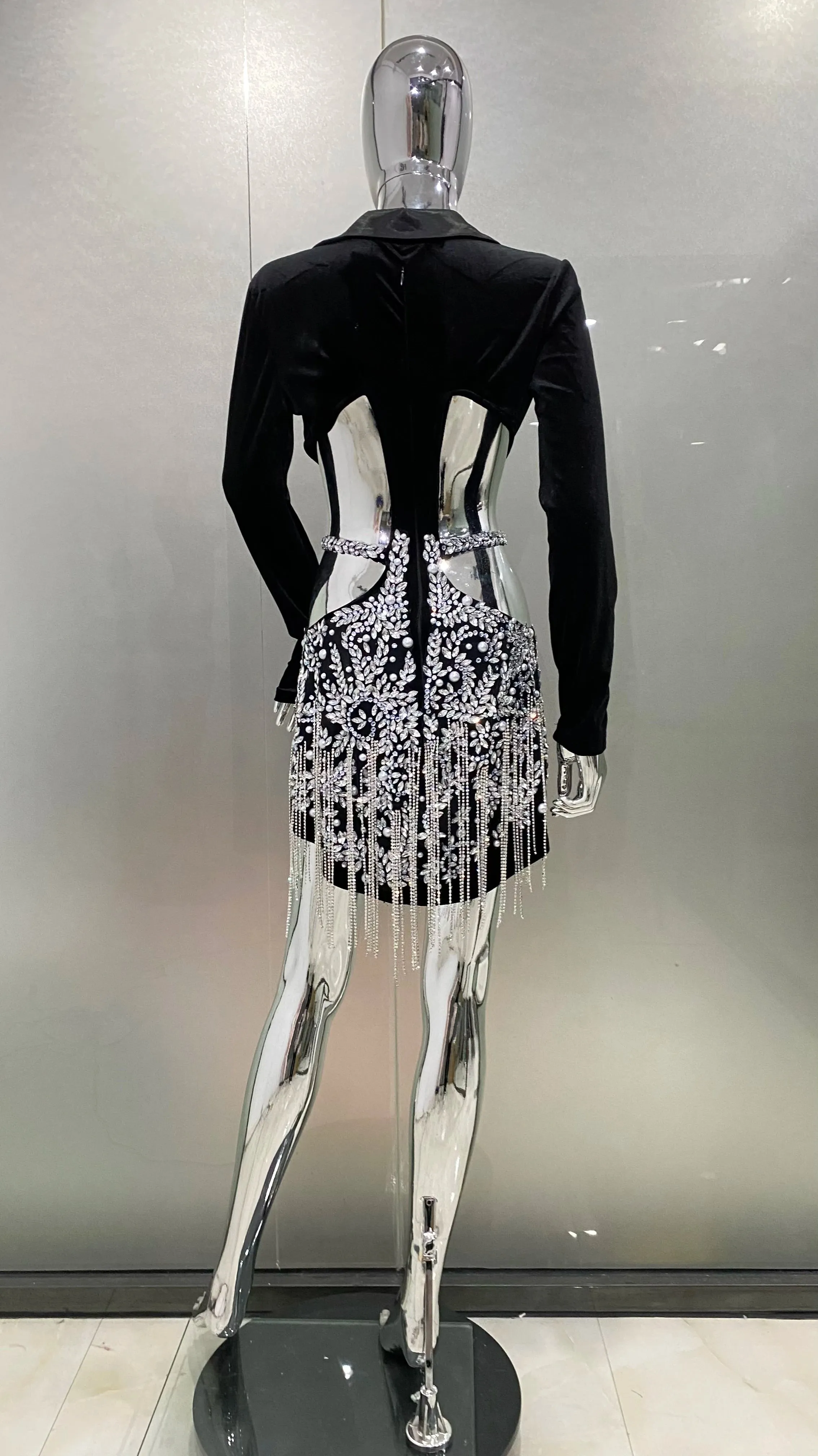 Luxury Diamonds Tassel Hollow Out Notched Dress