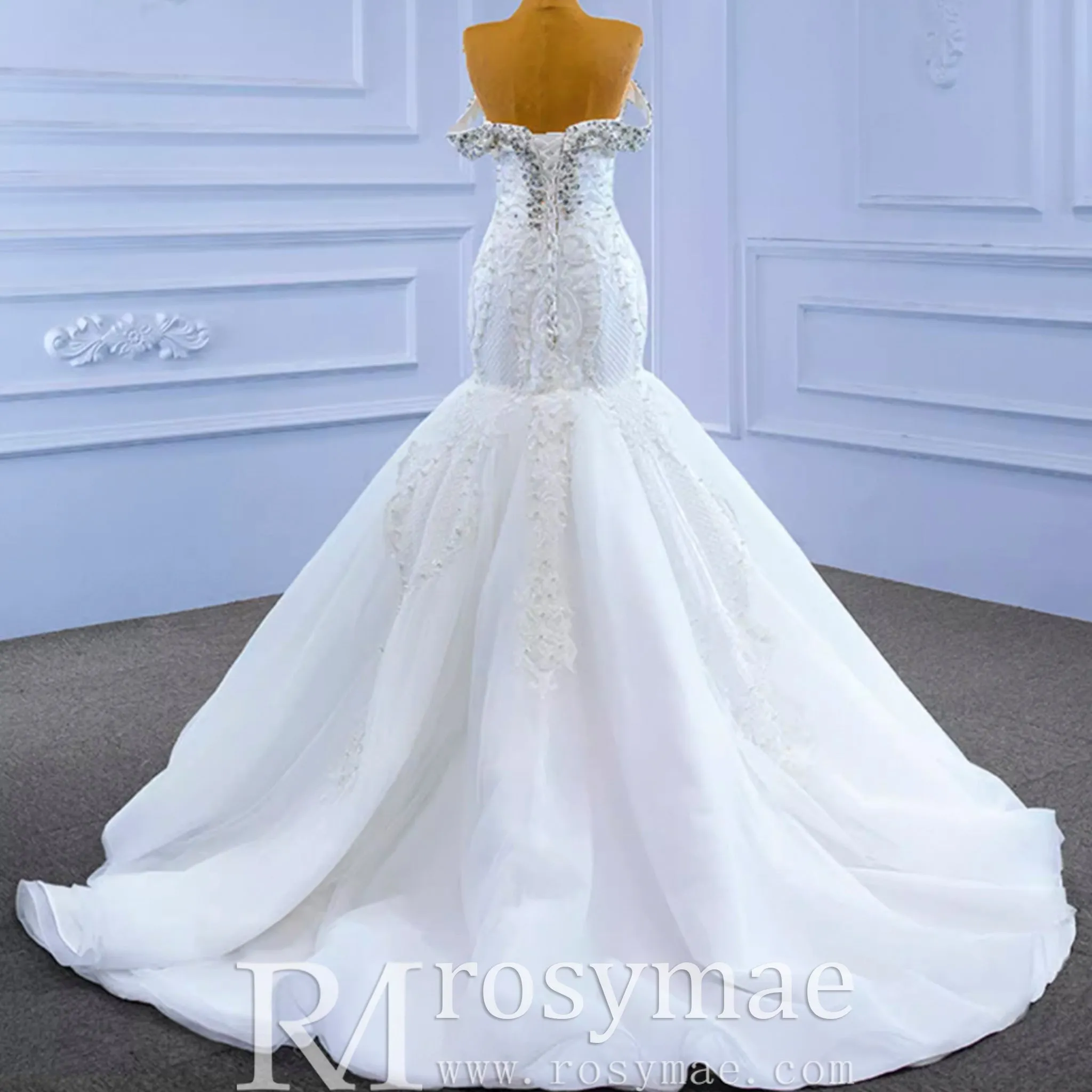 Luxury Handmade Pearl Wedding Dress with Detachable Skirt