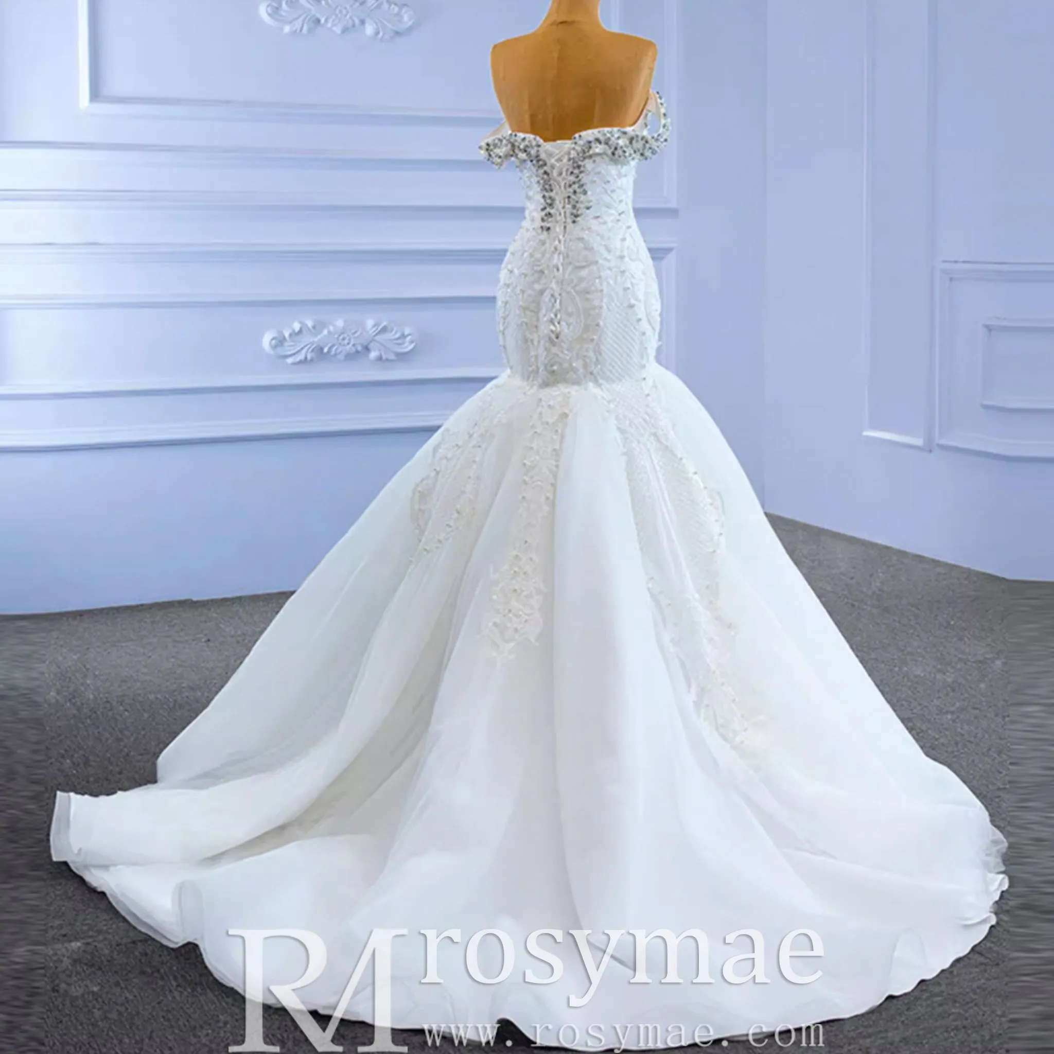 Luxury Handmade Pearl Wedding Dress with Detachable Skirt