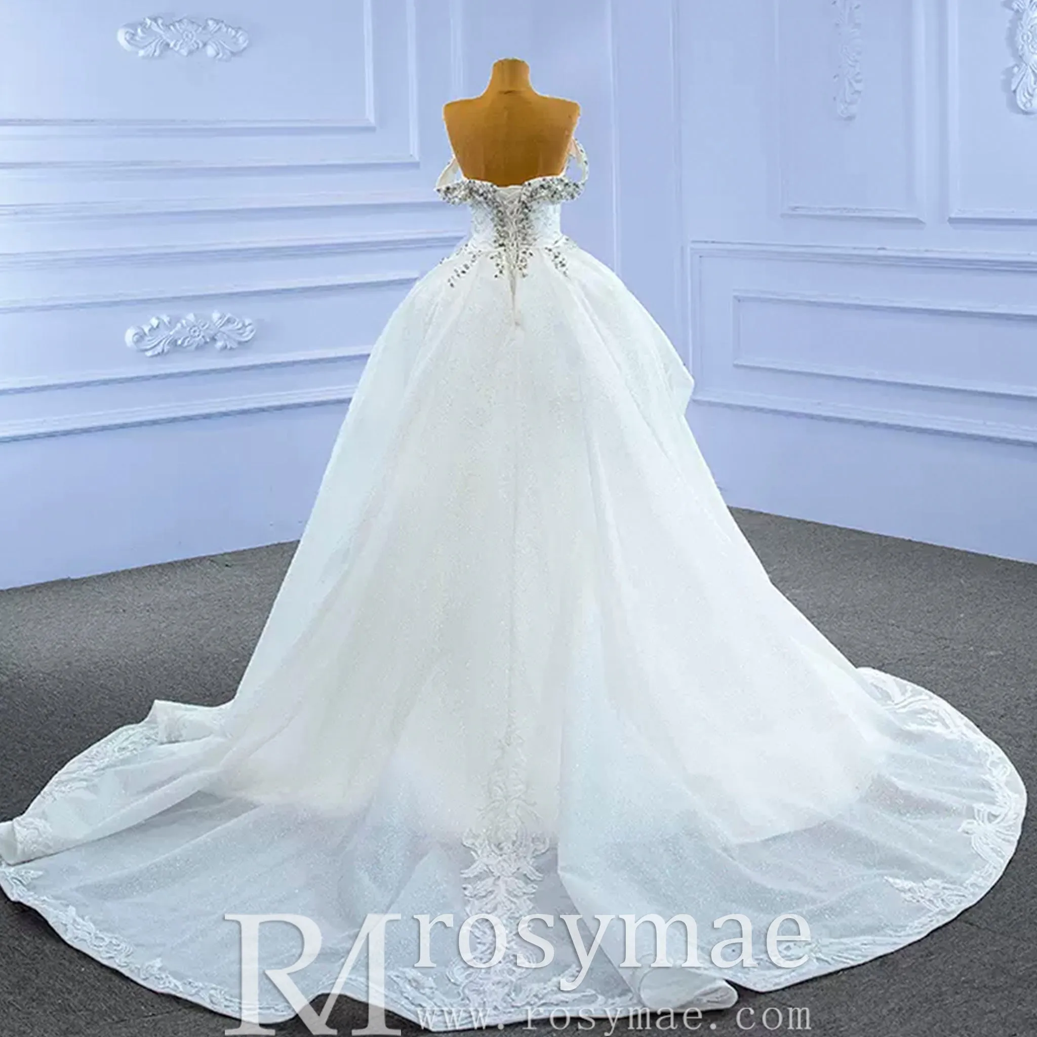 Luxury Handmade Pearl Wedding Dress with Detachable Skirt