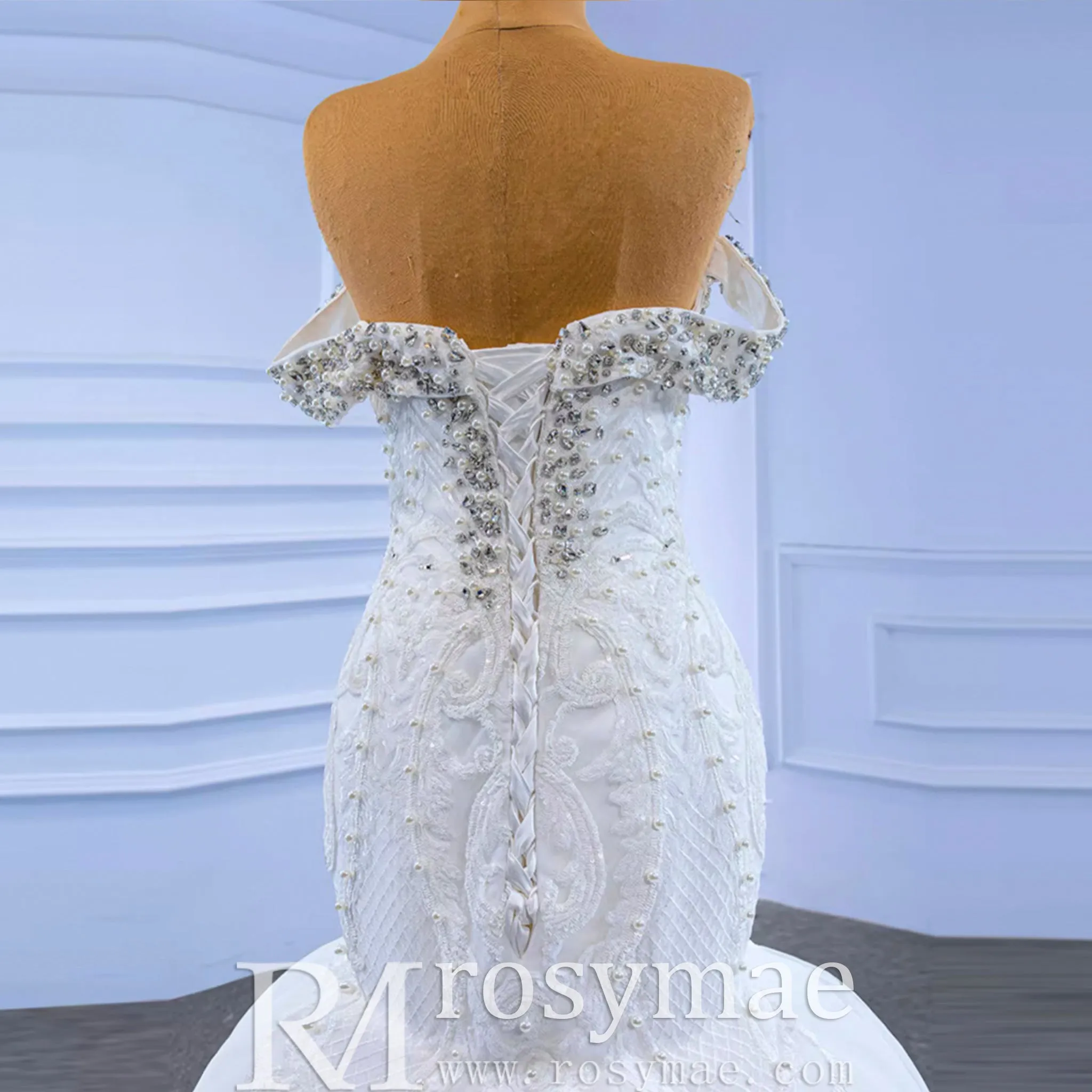 Luxury Handmade Pearl Wedding Dress with Detachable Skirt