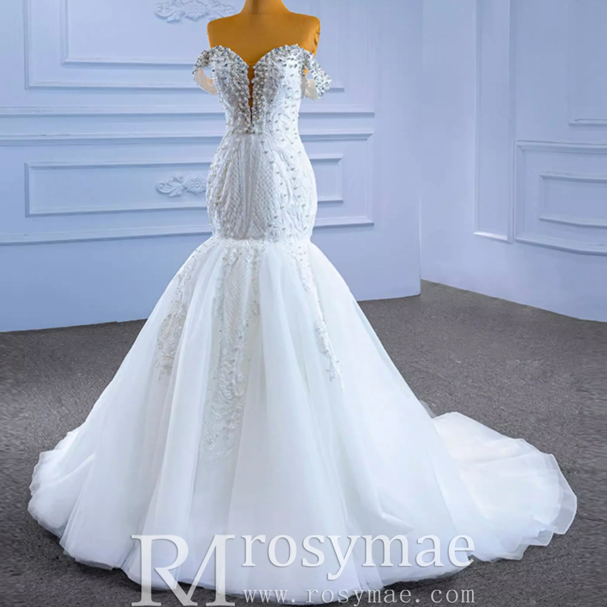 Luxury Handmade Pearl Wedding Dress with Detachable Skirt
