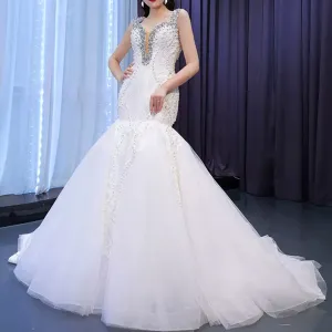Luxury Handmade Pearl Wedding Dress with Detachable Skirt