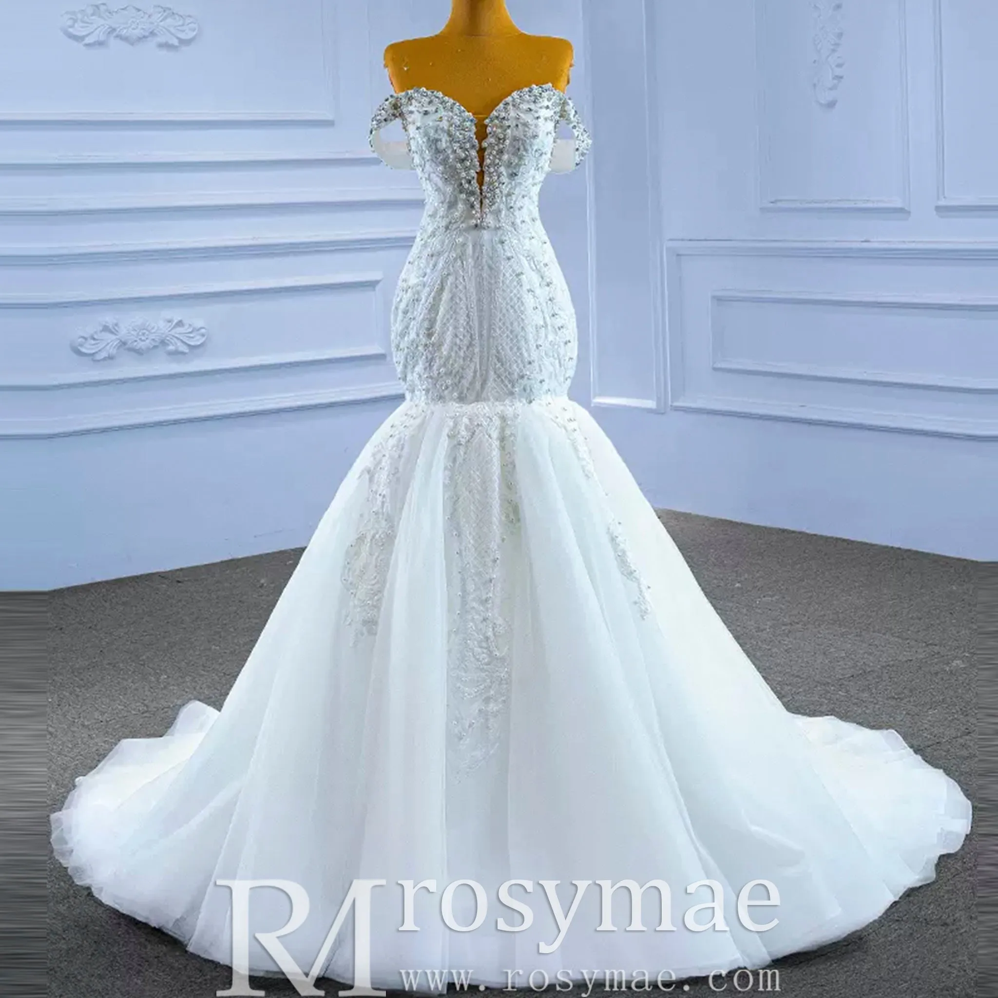 Luxury Handmade Pearl Wedding Dress with Detachable Skirt