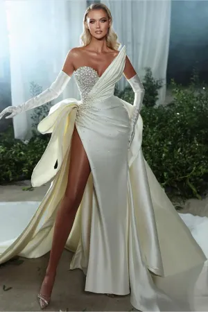 Luxury Ivory Sweetheart High Split Satin Mermaid Wedding Dresses