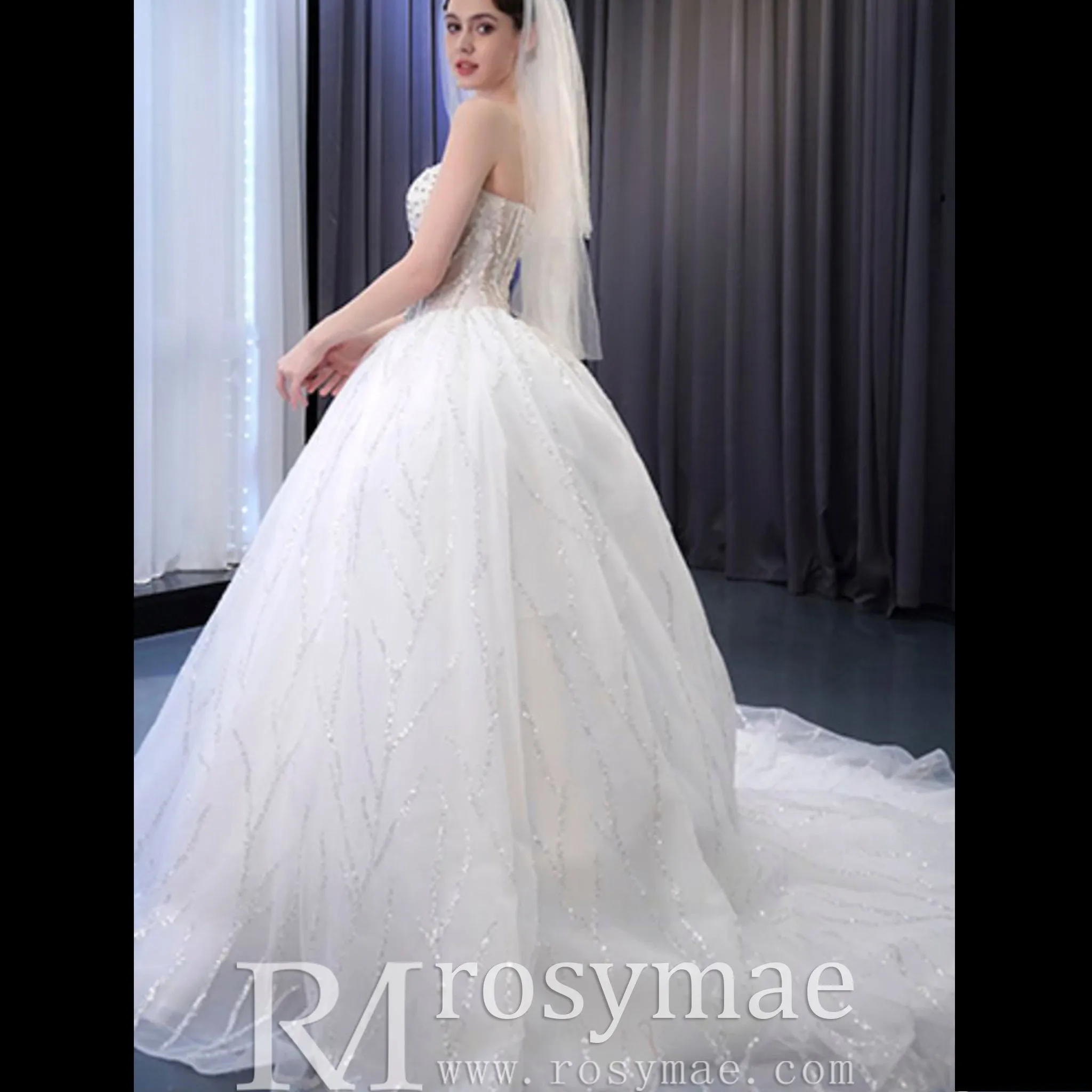 Luxury Sweetheart Neckline Ball Gown Wedding Dress Sheer Bodice