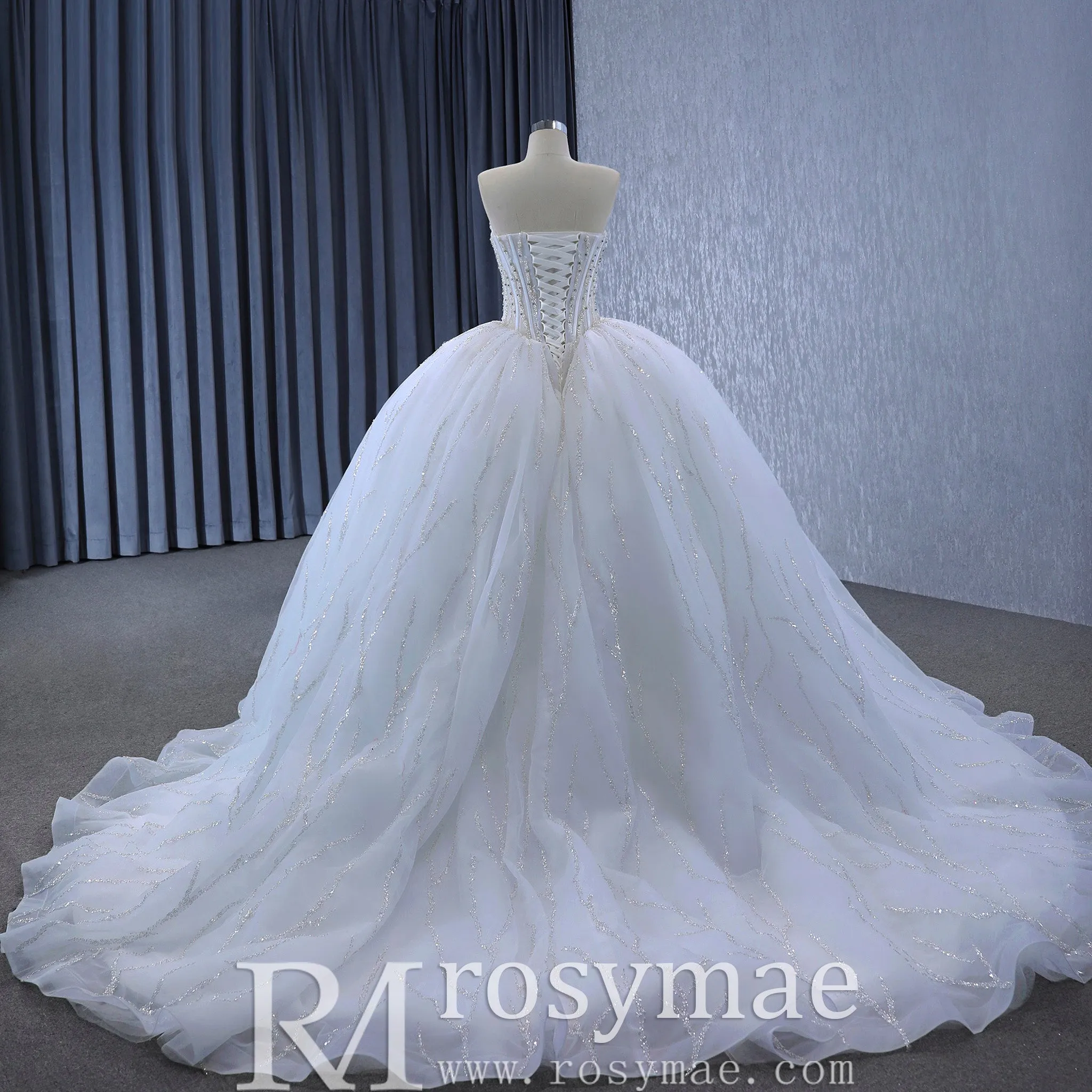 Luxury Sweetheart Neckline Ball Gown Wedding Dress Sheer Bodice