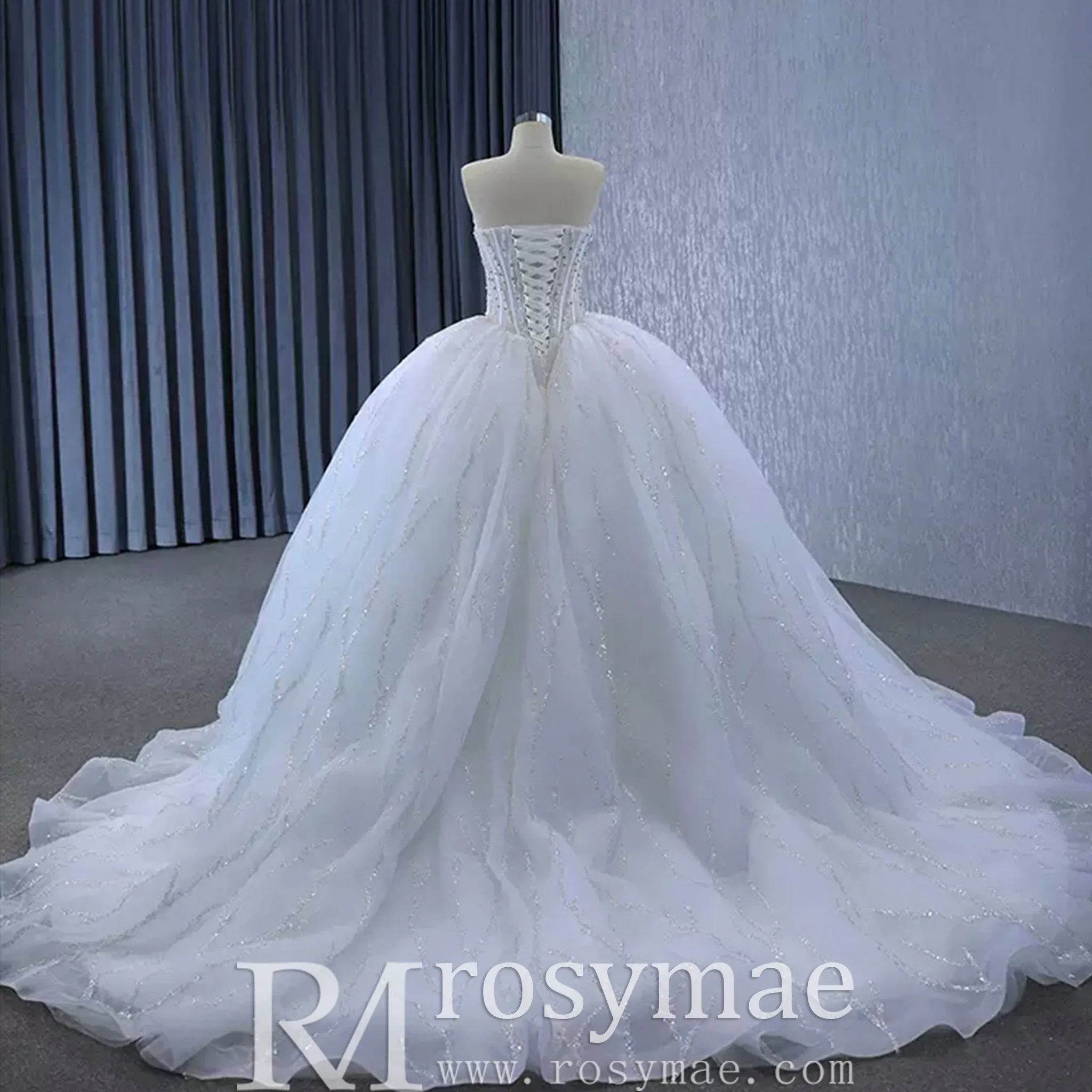 Luxury Sweetheart Neckline Ball Gown Wedding Dress Sheer Bodice