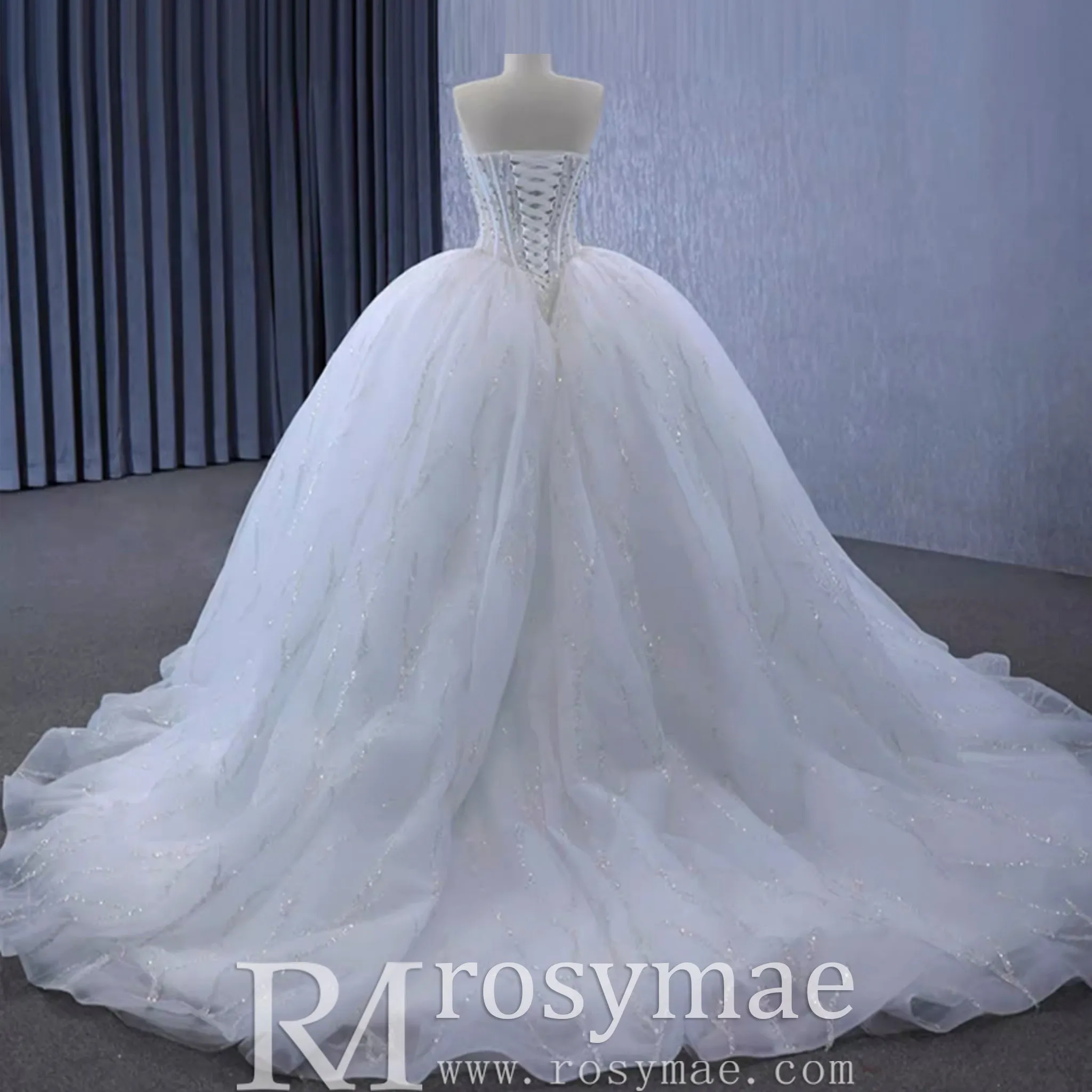 Luxury Sweetheart Neckline Ball Gown Wedding Dress Sheer Bodice