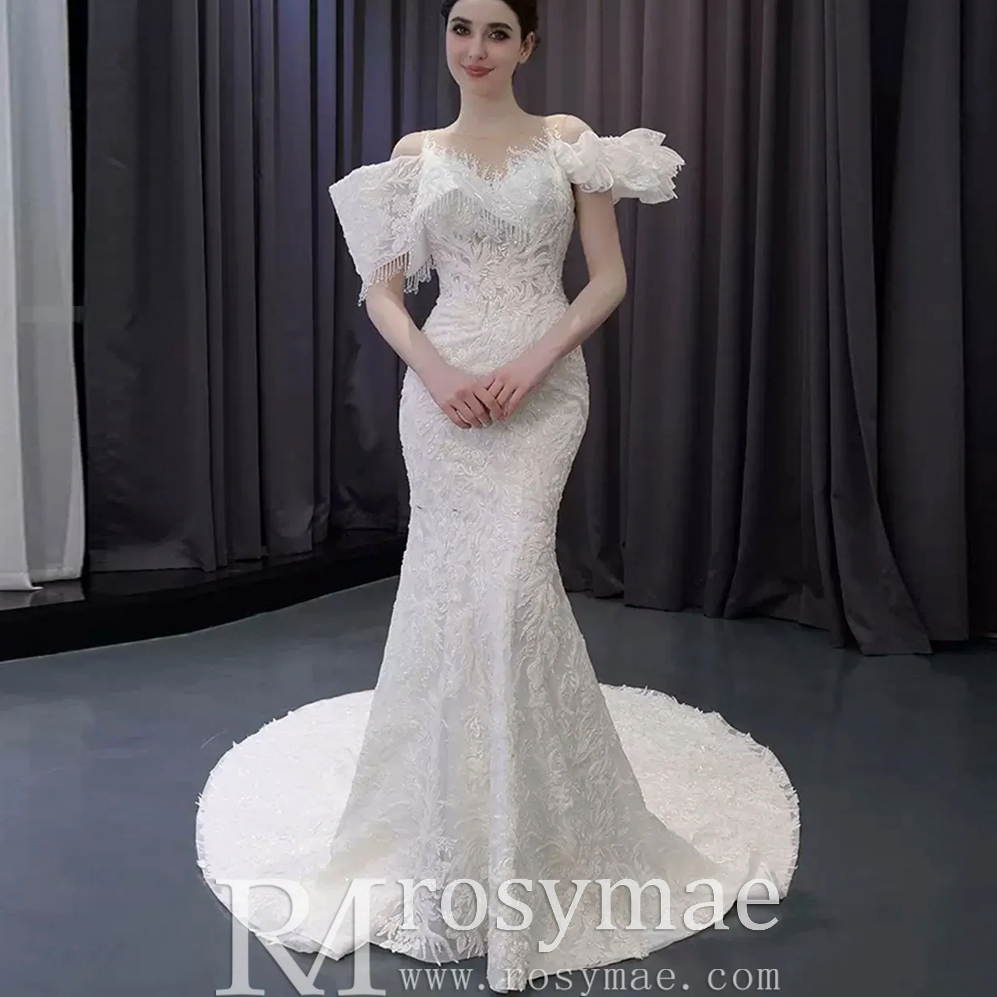 Luxury Trumpet Ruffle Wedding Dress with Detachable Skirt