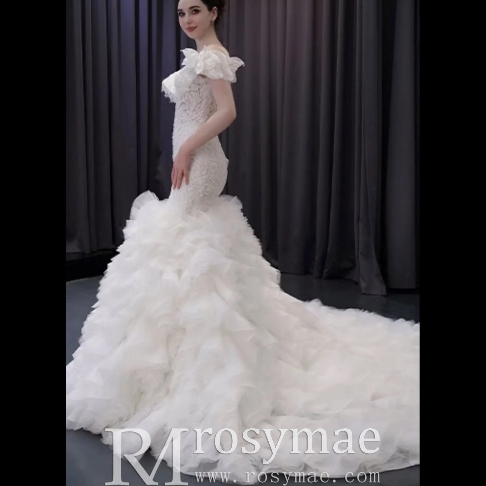 Luxury Trumpet Ruffle Wedding Dress with Detachable Skirt