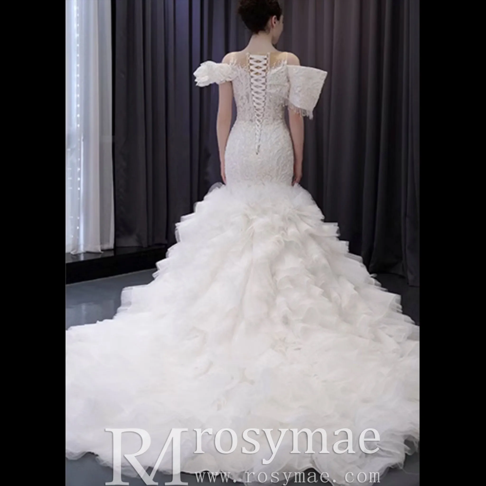 Luxury Trumpet Ruffle Wedding Dress with Detachable Skirt