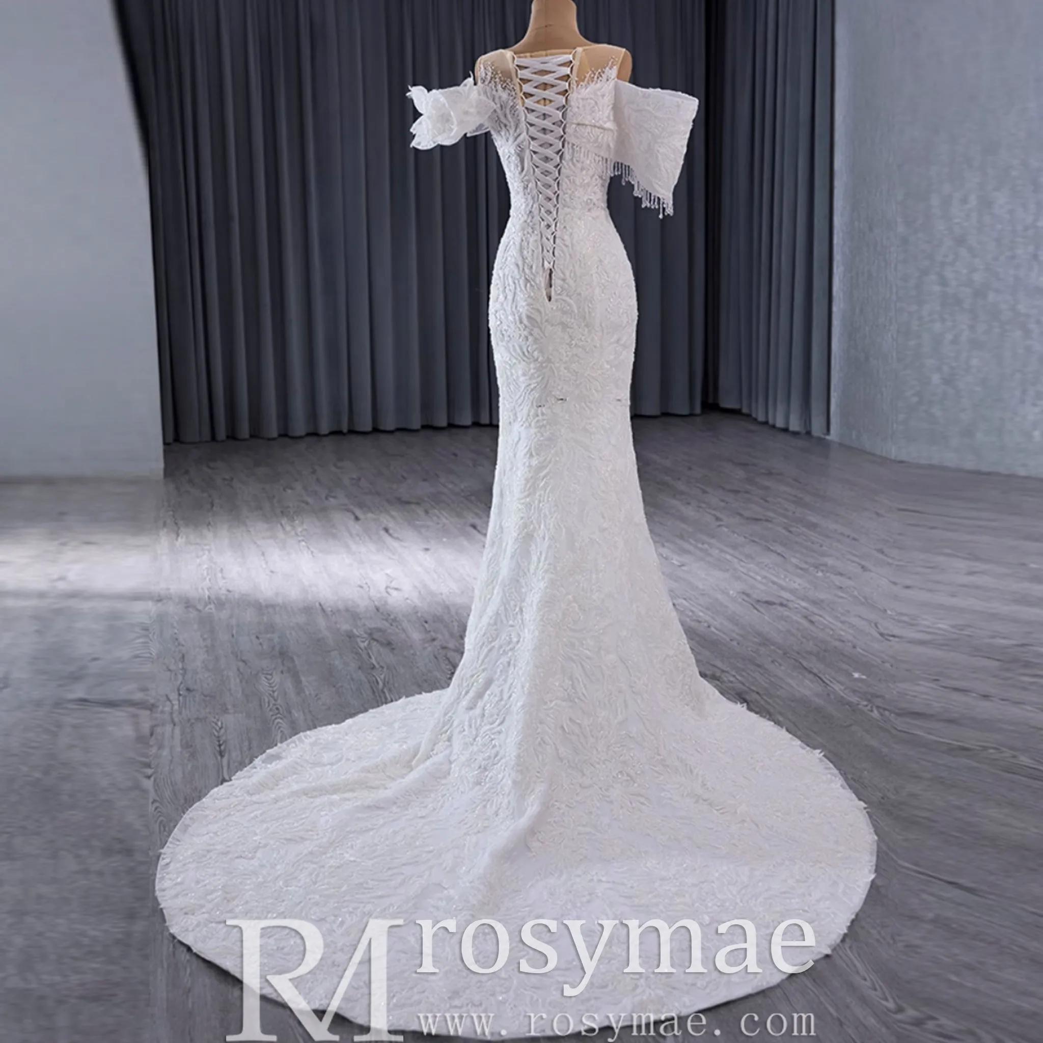 Luxury Trumpet Ruffle Wedding Dress with Detachable Skirt