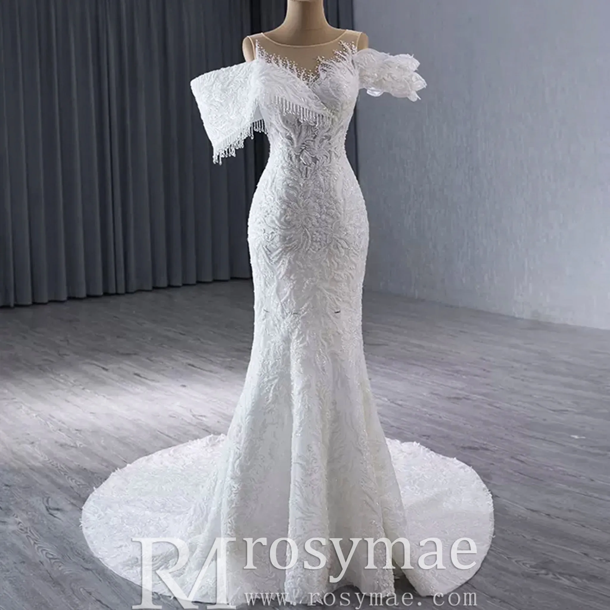 Luxury Trumpet Ruffle Wedding Dress with Detachable Skirt