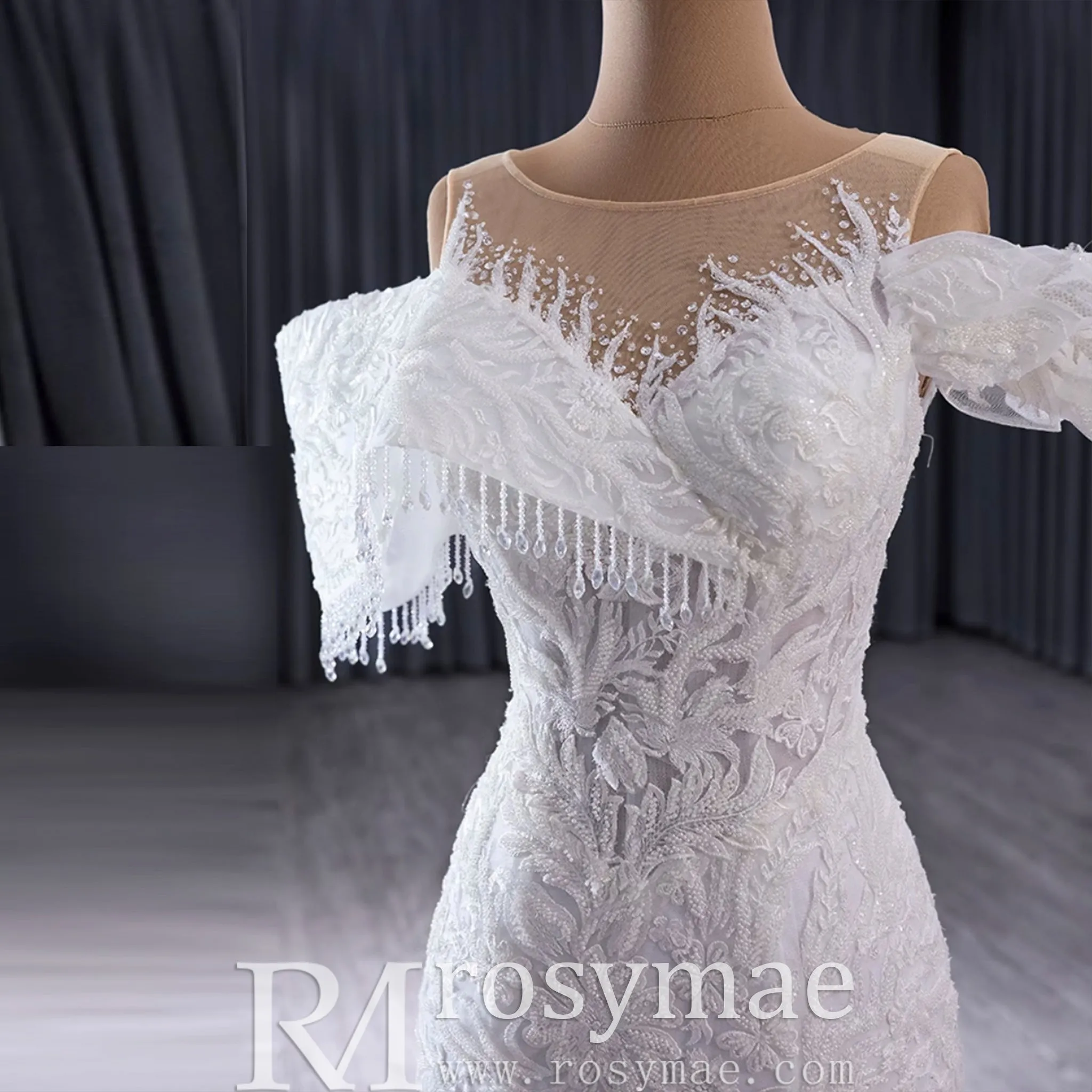 Luxury Trumpet Ruffle Wedding Dress with Detachable Skirt