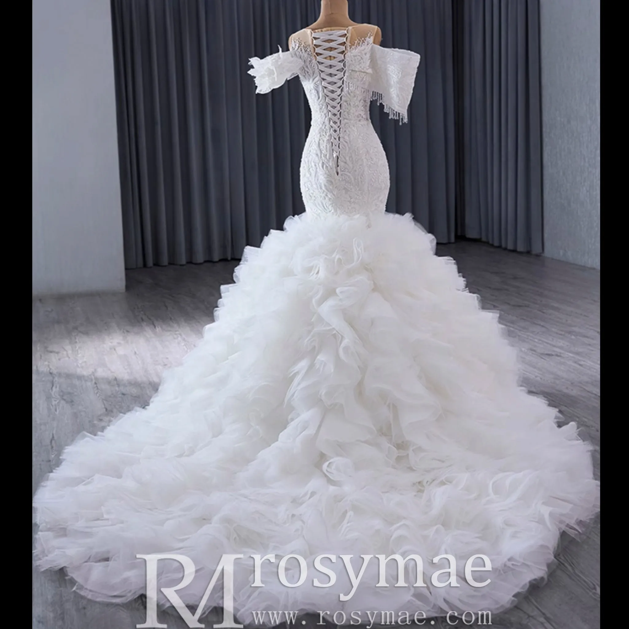 Luxury Trumpet Ruffle Wedding Dress with Detachable Skirt