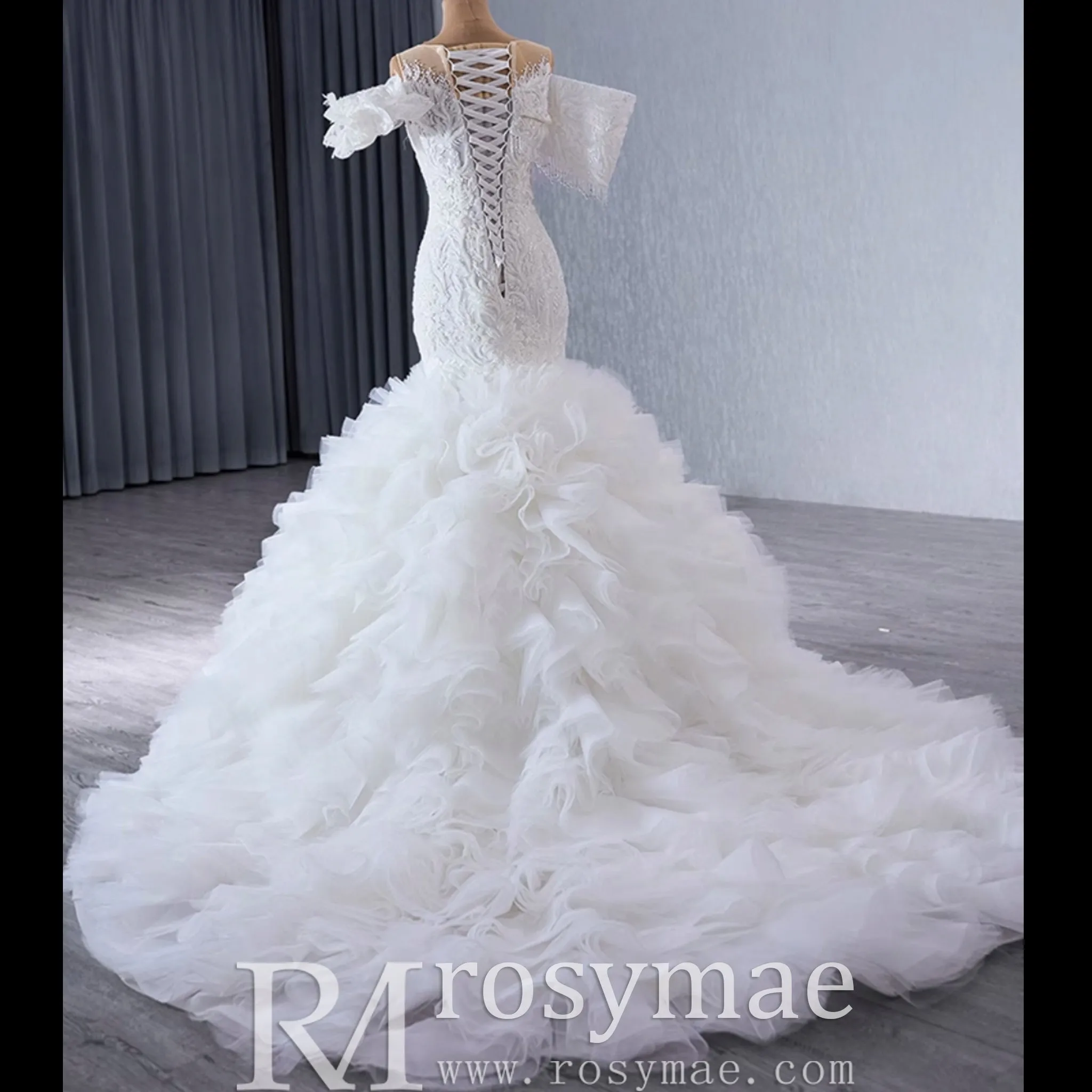 Luxury Trumpet Ruffle Wedding Dress with Detachable Skirt