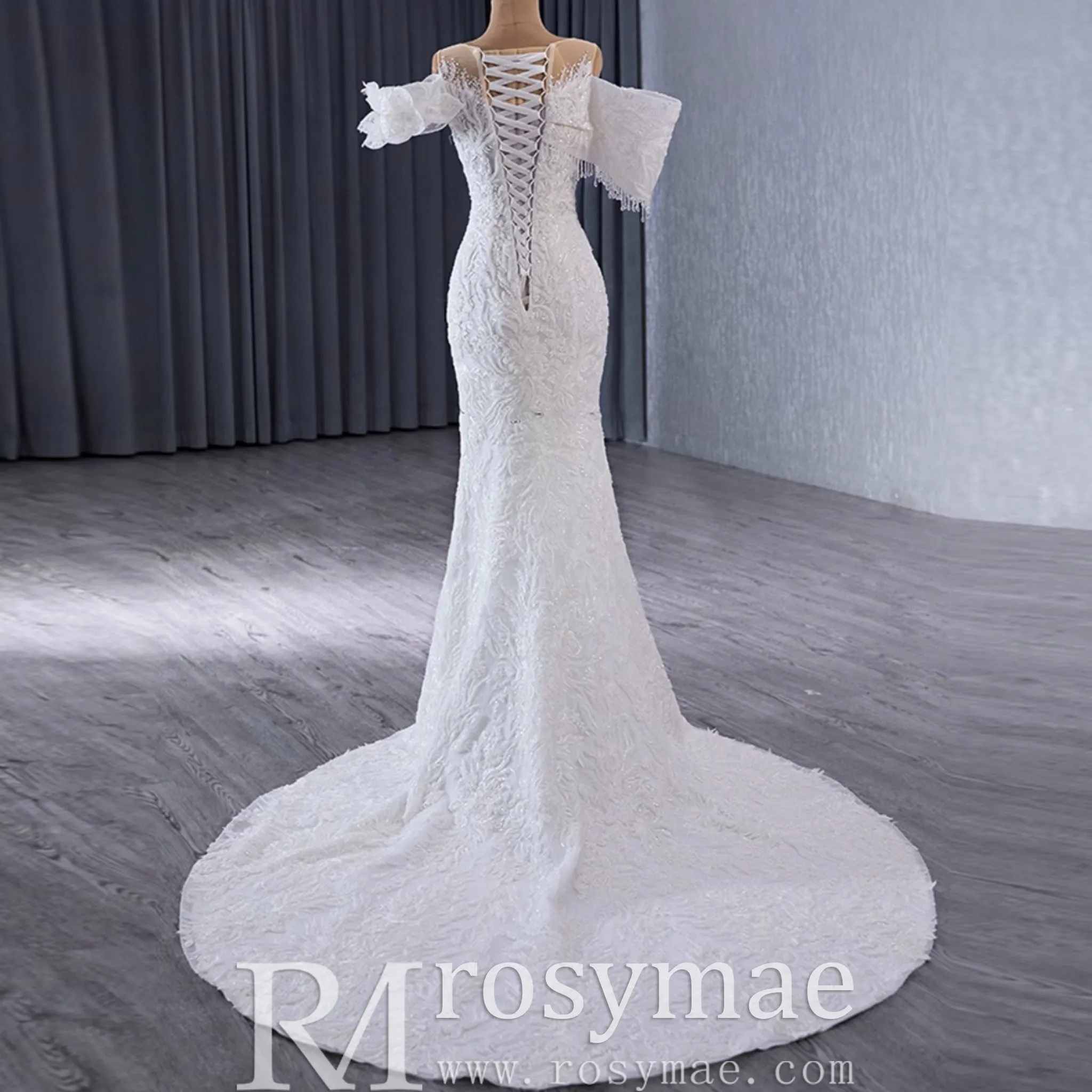 Luxury Trumpet Ruffle Wedding Dress with Detachable Skirt