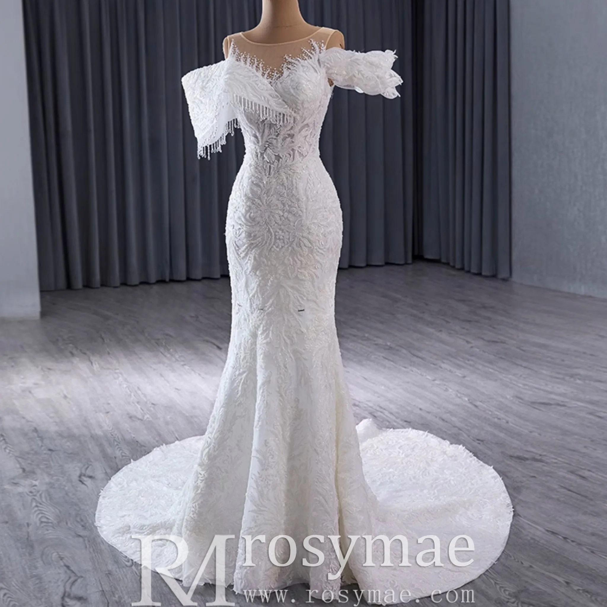 Luxury Trumpet Ruffle Wedding Dress with Detachable Skirt