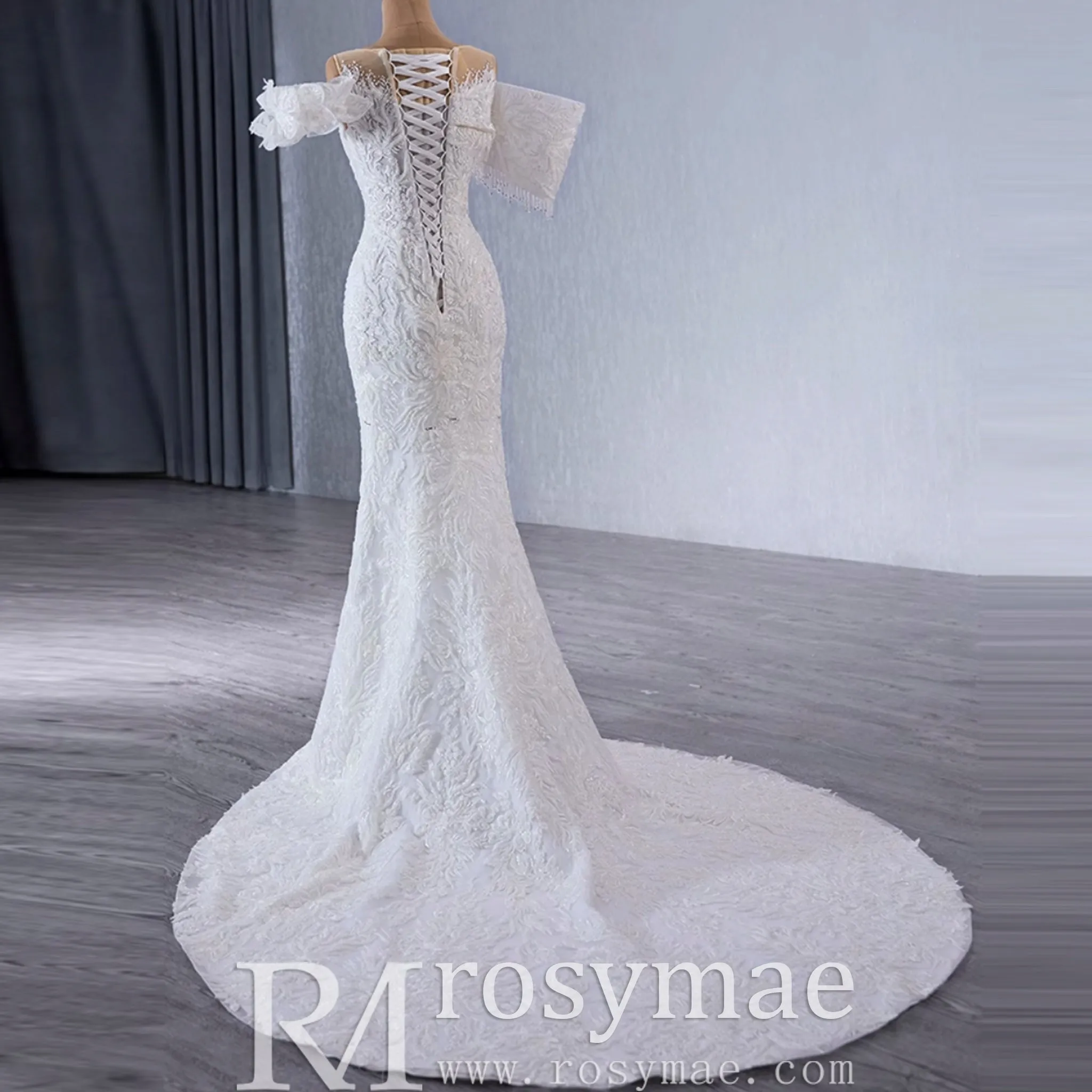 Luxury Trumpet Ruffle Wedding Dress with Detachable Skirt