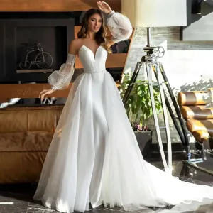 Luxury Wedding Dress For Women A-Line Strapless Mermaid Bridal Gowns Vintage Satin Beach Plus Size Vestidos De Novia W30147