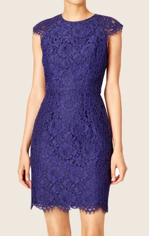 MACloth Cap Sleeves Lace Mini Cocktail Dress Royal Blue Wedding Party Dress