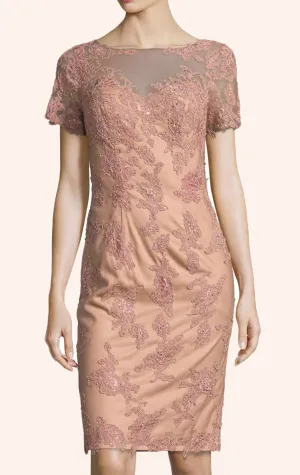 MACloth Short Sleeves Lace Cocktail Dress Peach Mother of the Brides Dress