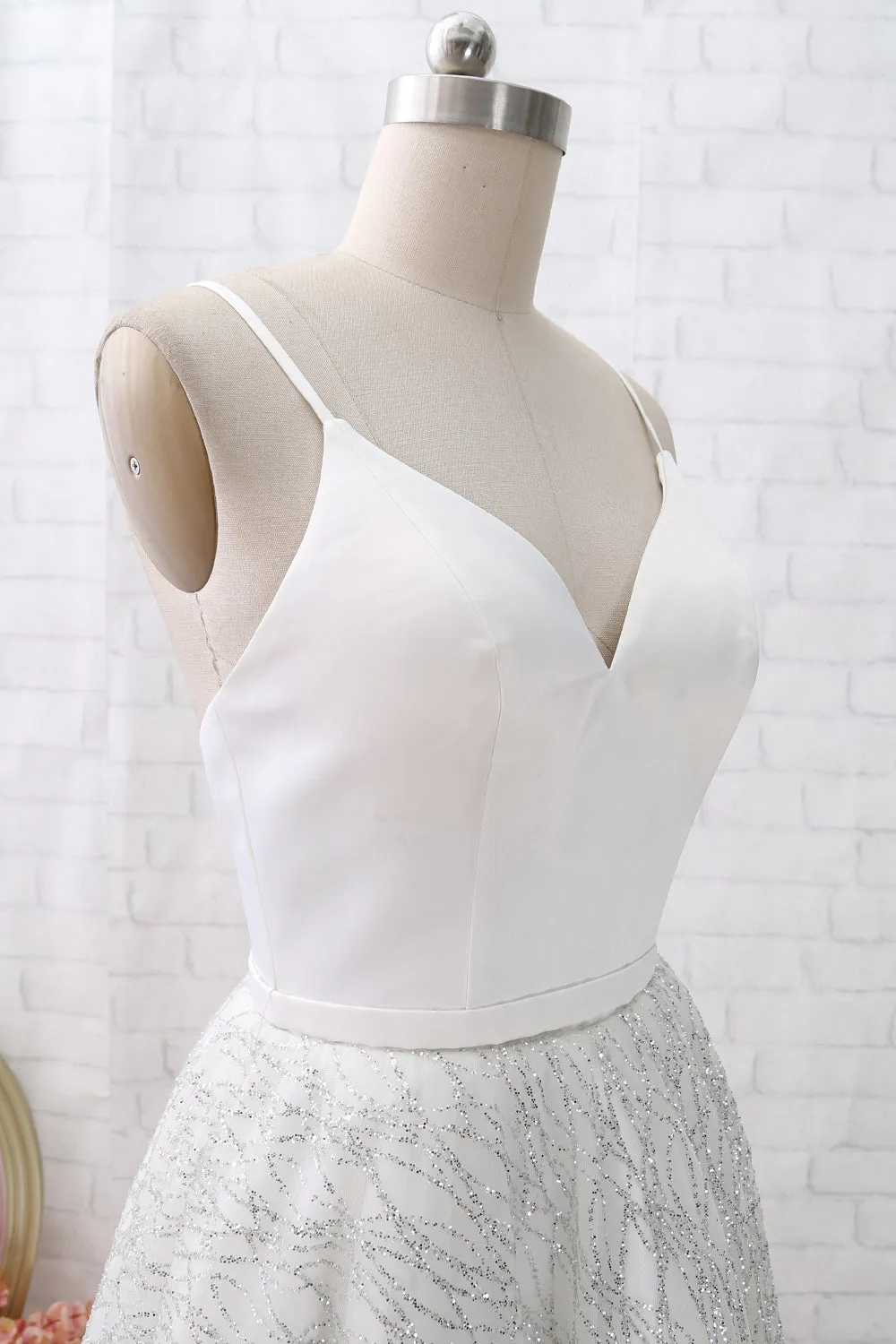 MACloth Straps V Neck White Mini Prom Homecoming Dress Cocktail Party Dress