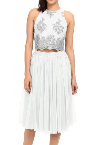 MACloth Two Piece Lace Tulle Cocktail Dress Midi Formal Gown