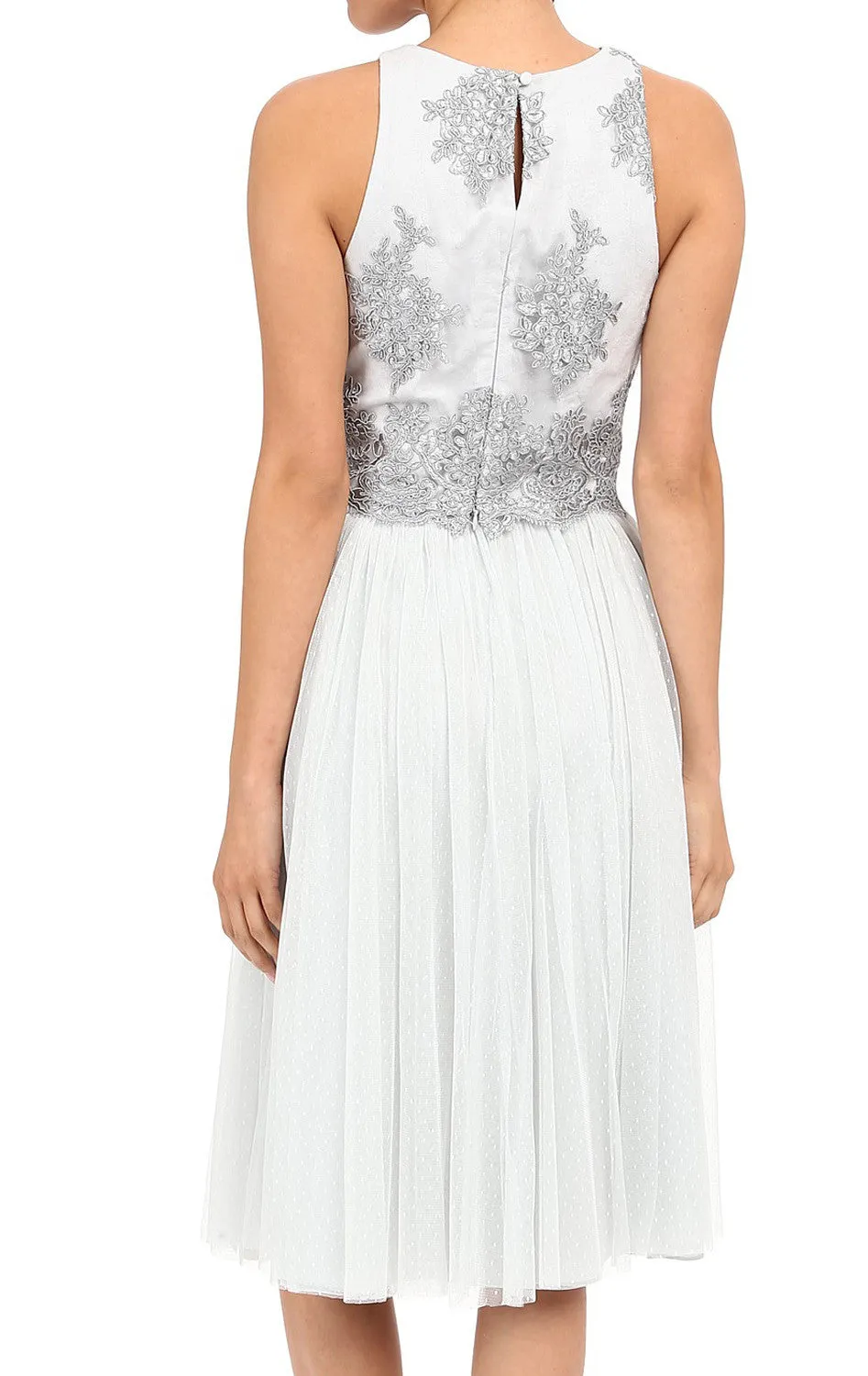 MACloth Two Piece Lace Tulle Cocktail Dress Midi Formal Gown