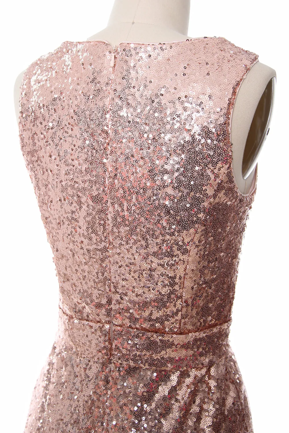 MACloth V Neck Sequin Hi Lo Bridesmaid Dress Simple Long Prom Dress Formal Gown