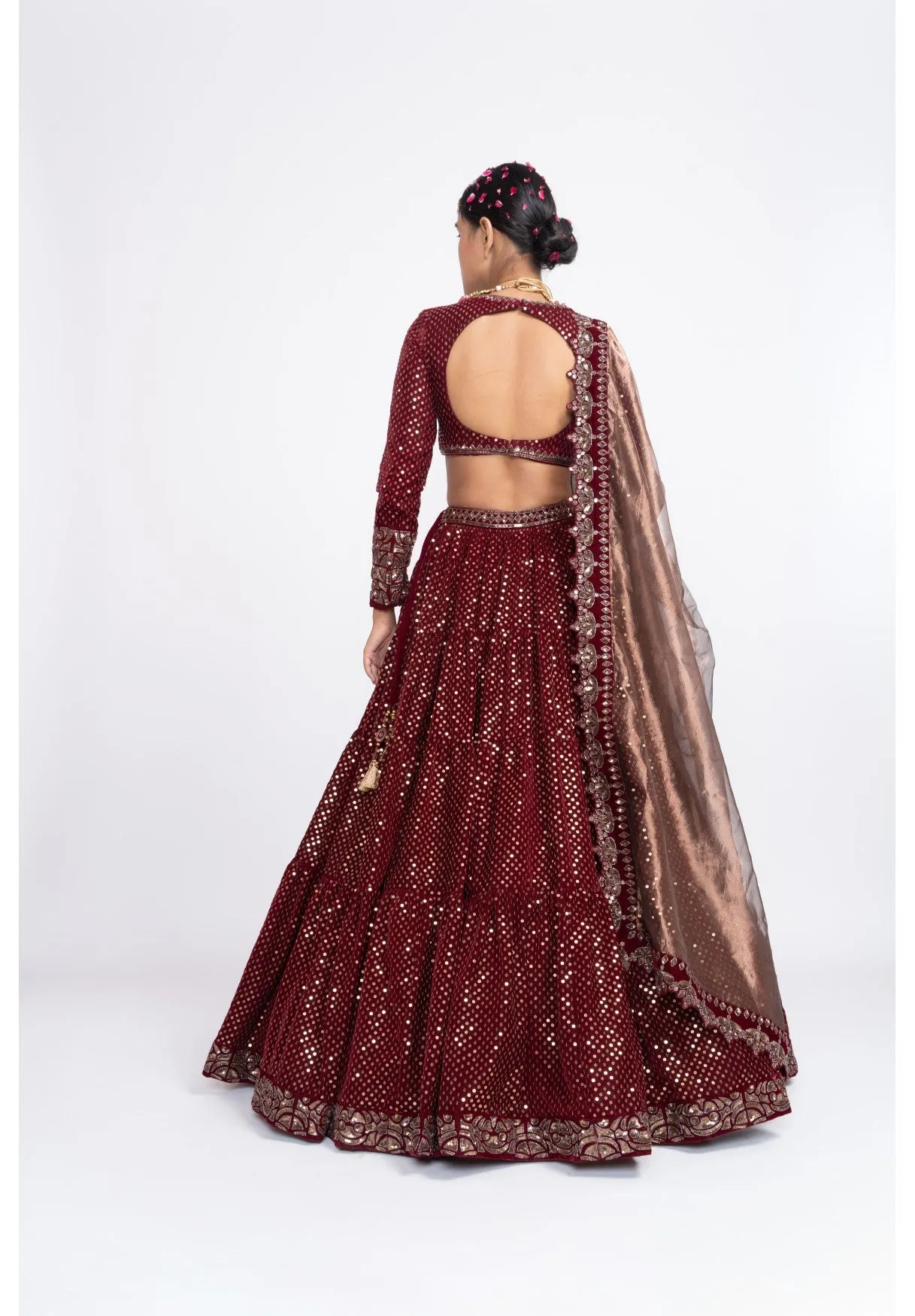 Mahroon Dense Dot Lehenga Set
