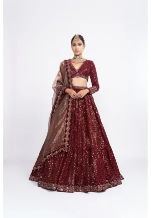 Mahroon Dense Dot Lehenga Set