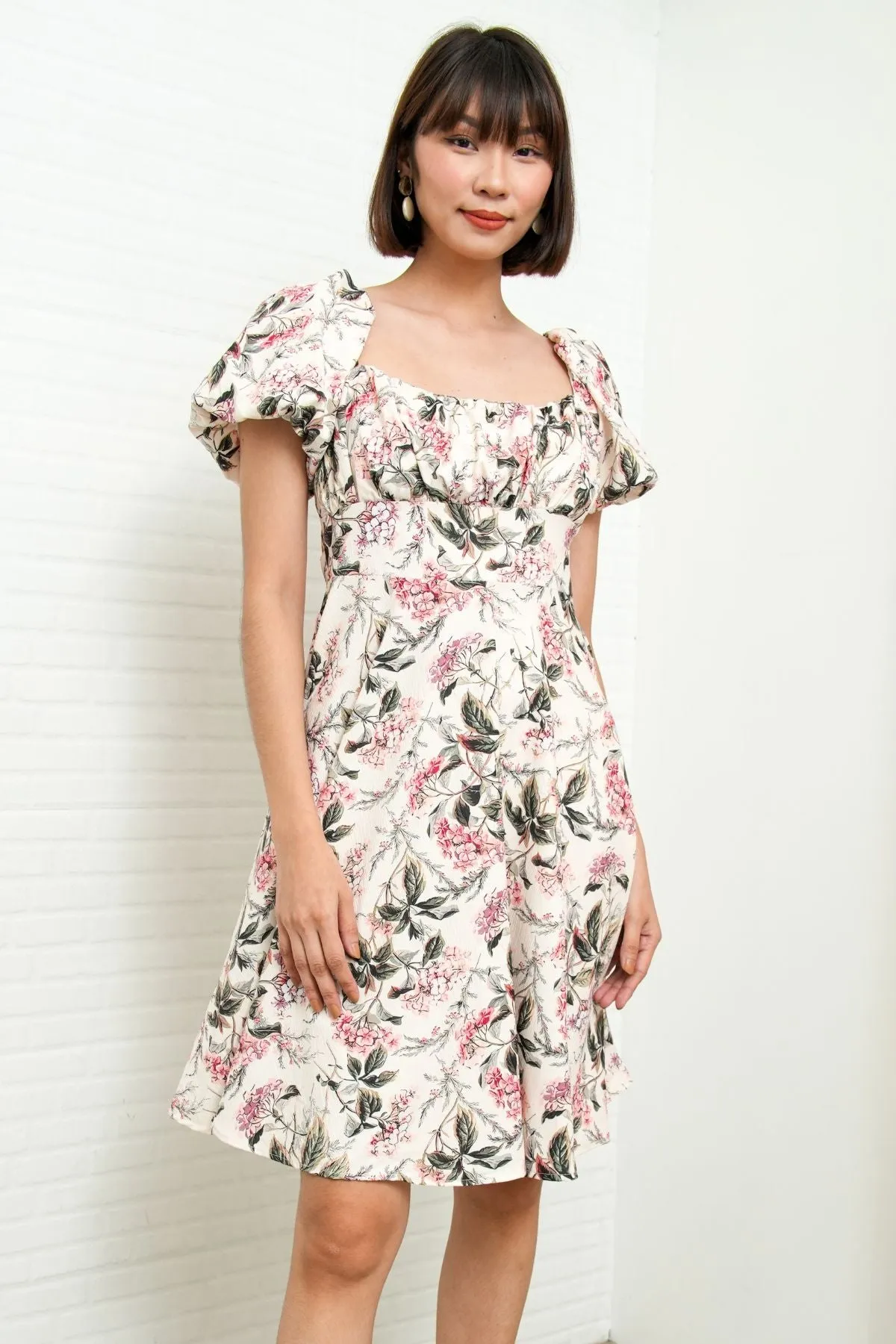 MAISIE Puff-Sleeve Babydoll Dress (Floral 2)