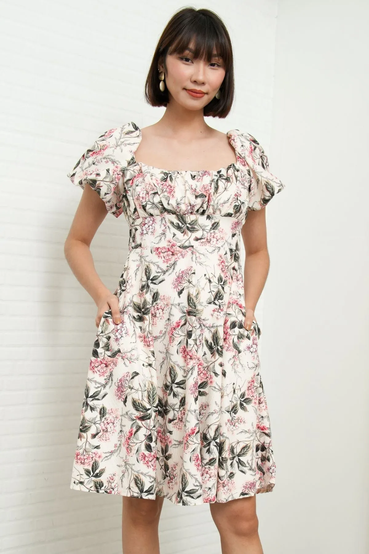 MAISIE Puff-Sleeve Babydoll Dress (Floral 2)