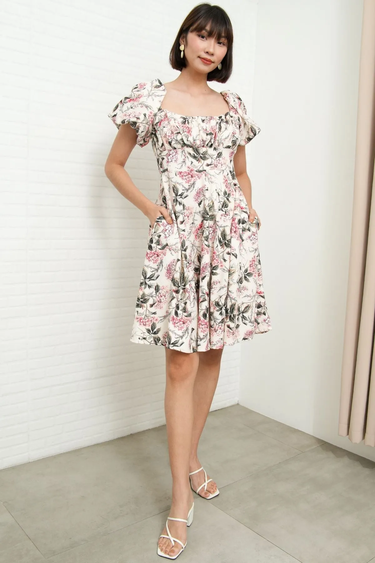 MAISIE Puff-Sleeve Babydoll Dress (Floral 2)