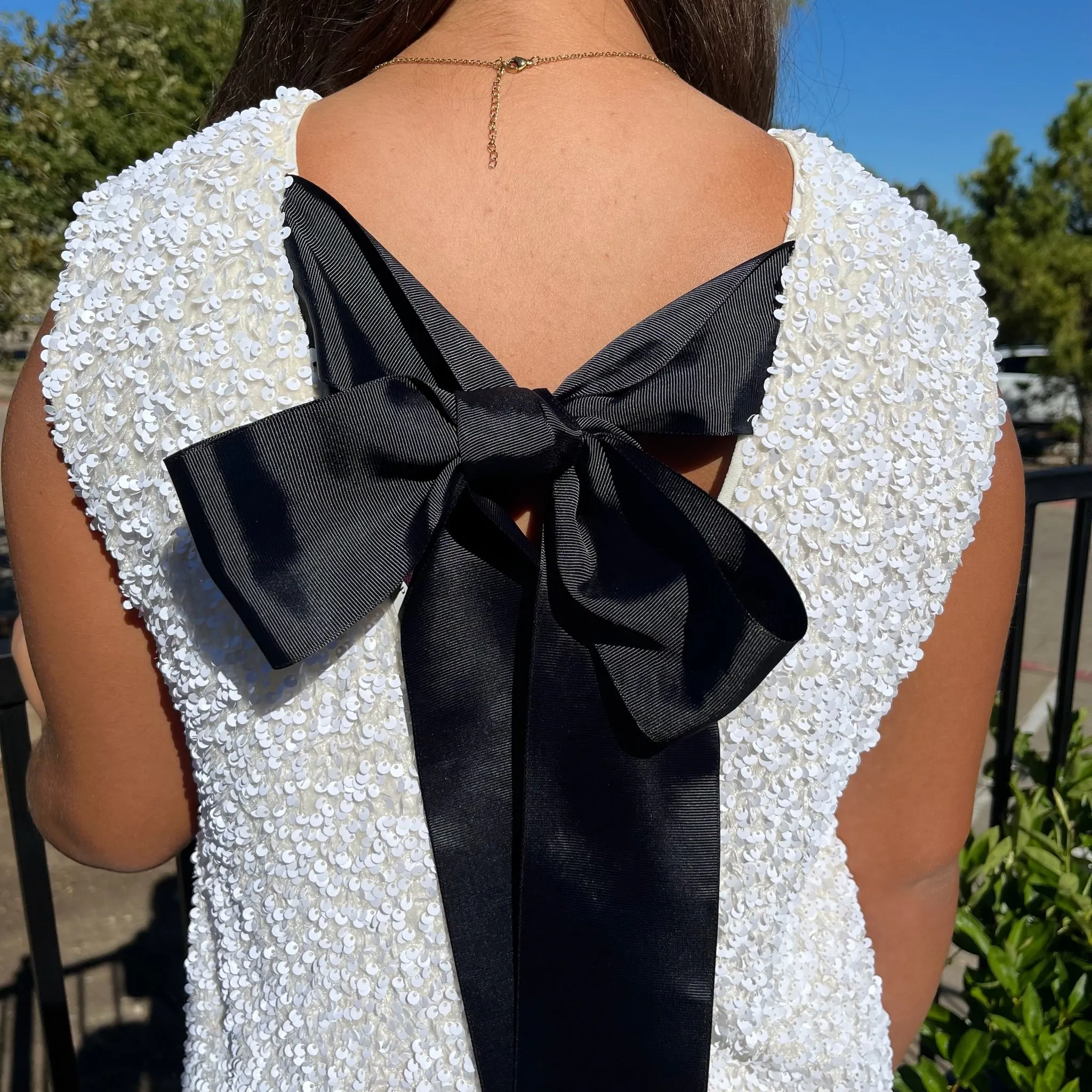 Margaret Sequin Velvet Back Ribbon Detail Mini Dress-FINAL SALE