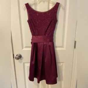 Maroon / Purple The Limited Boat Neck Lace &amp; Satin Cocktail Dress w Pockets Sz 0