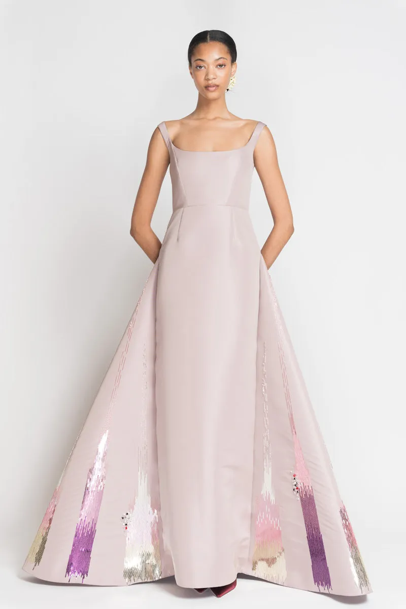 Mauve Faille Gown with Odisha Ikat Embroidery