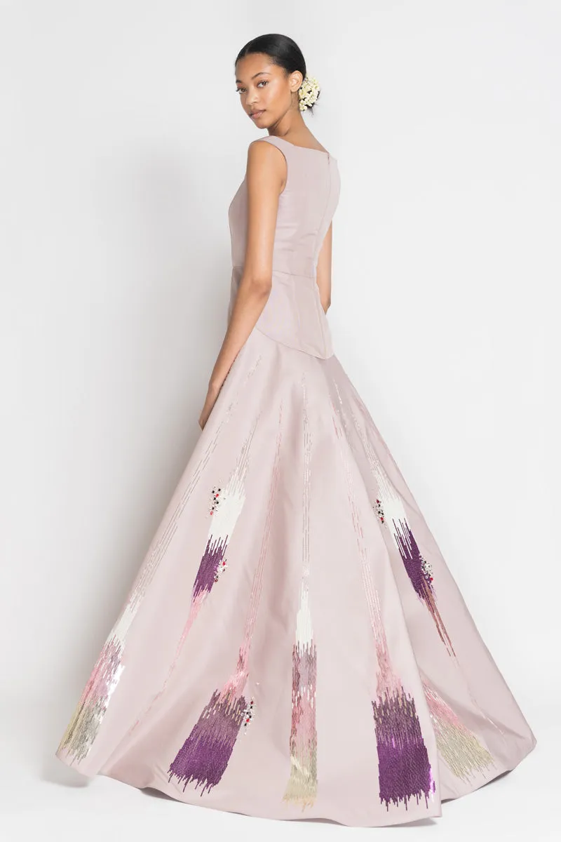 Mauve Faille Gown with Odisha Ikat Embroidery