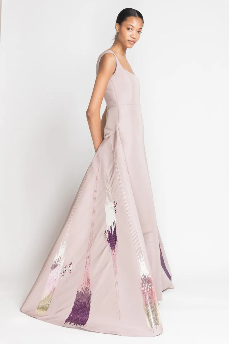 Mauve Faille Gown with Odisha Ikat Embroidery