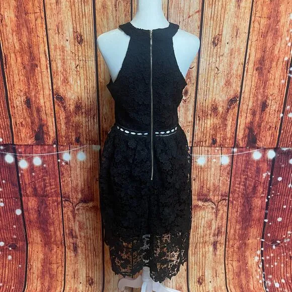 Max   Ash NWT black lace cocktail dress size Medium lined halter Nordstrom