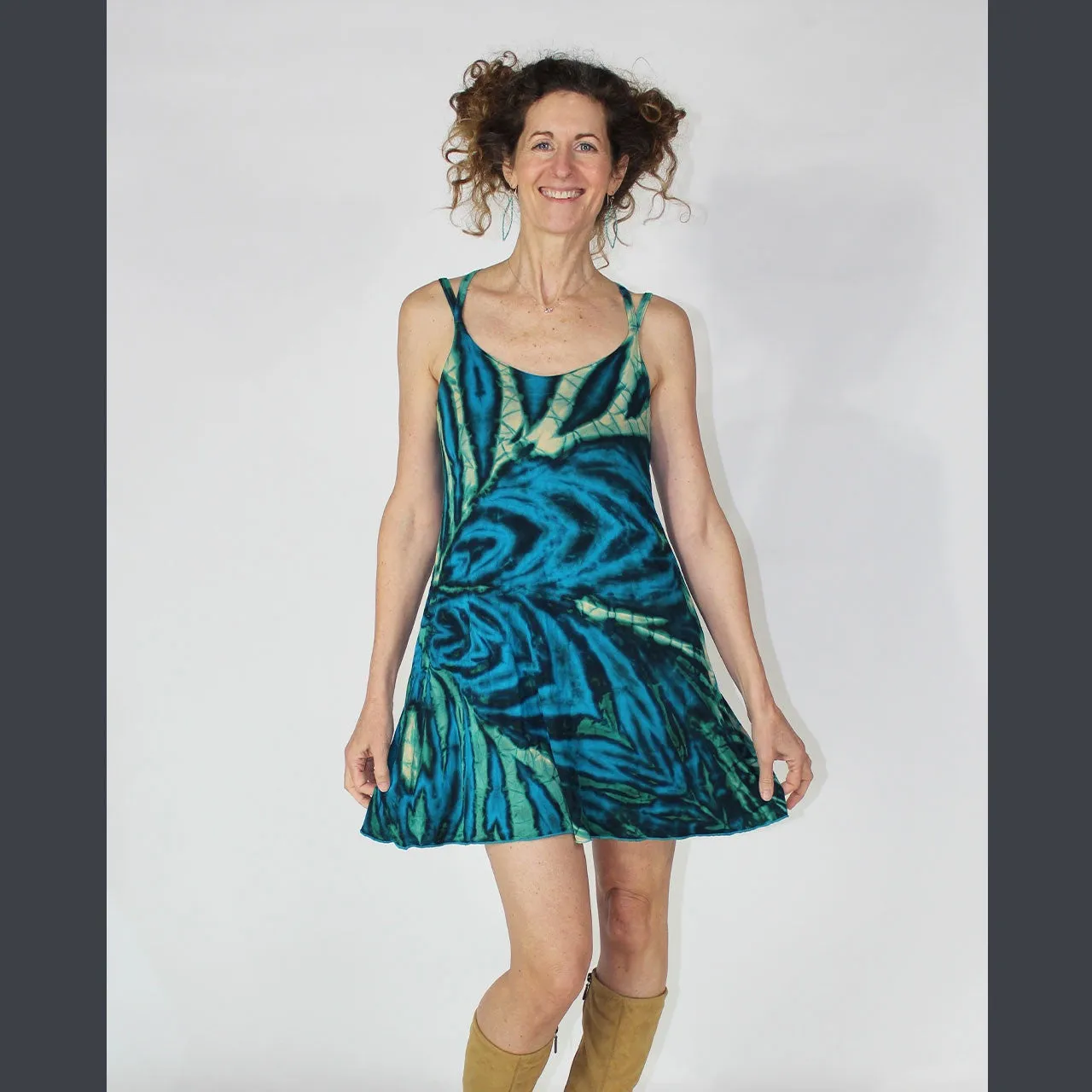 MERMAID DREAMS MINI DRESS Rayon Spandex Tie Dye Triple Spaghetti Strap Slip Dress