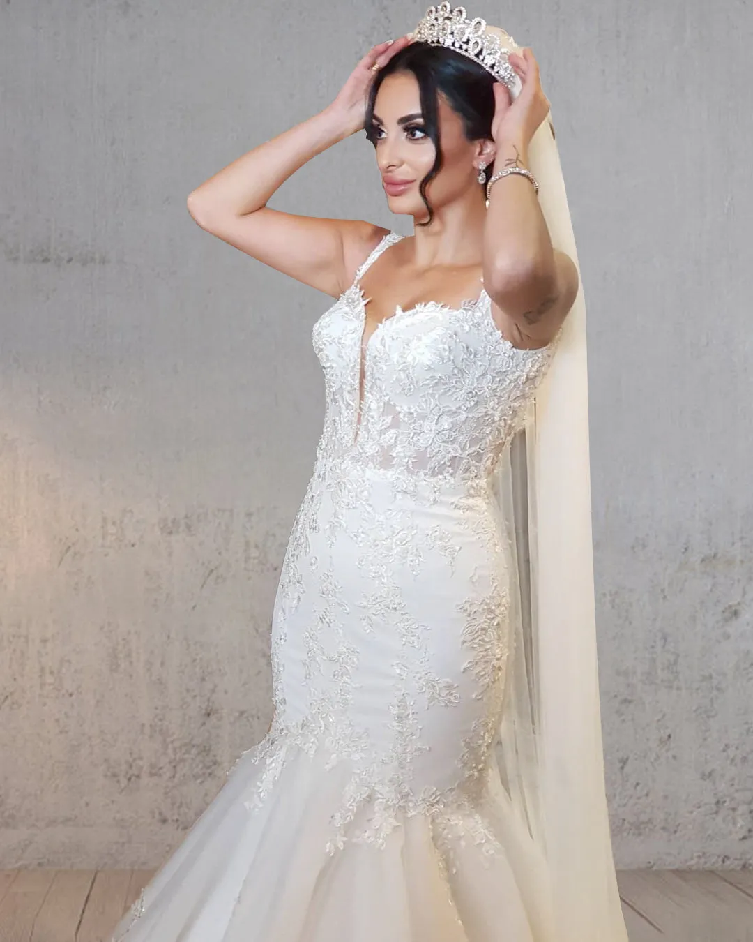 Mermaid Long Mermaid Lace Wedding Dresses Tulle Straps with Appliques