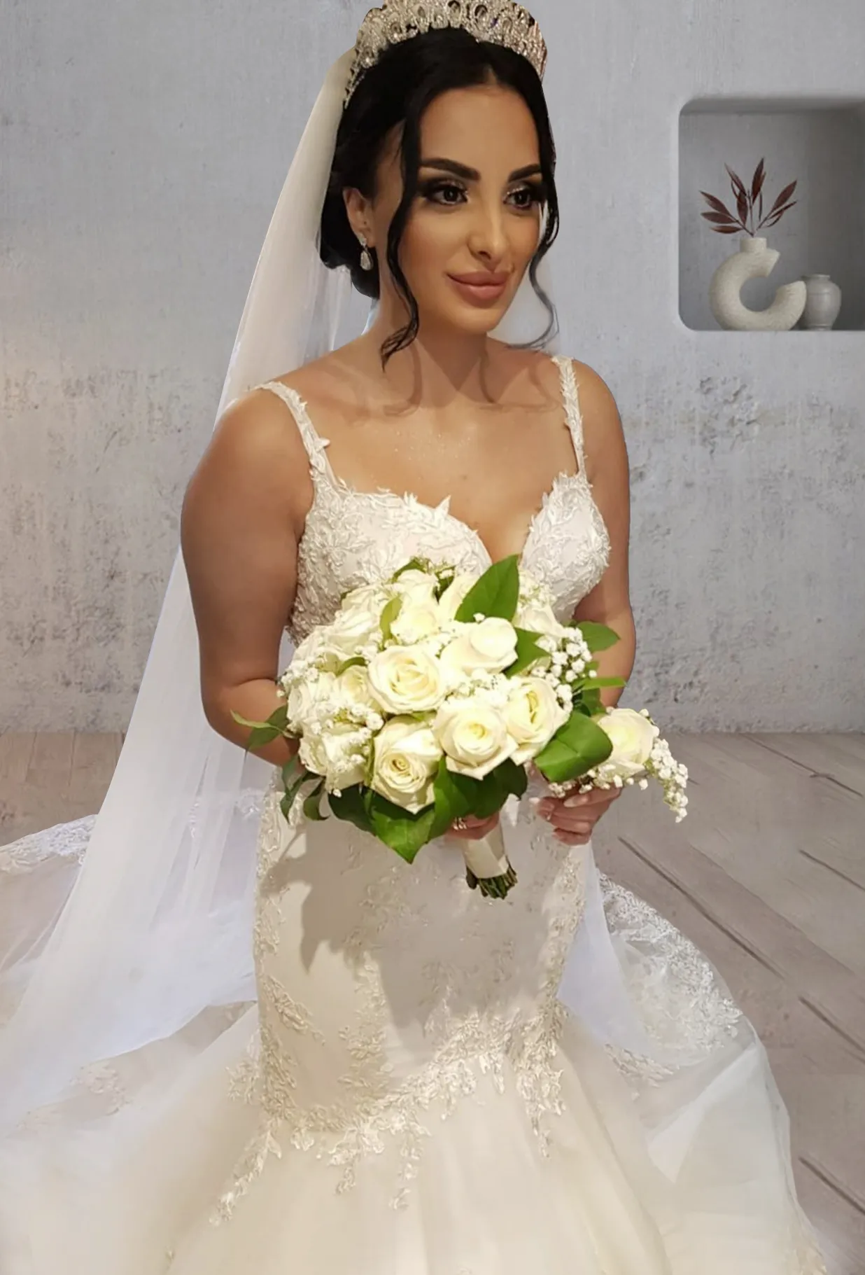Mermaid Long Mermaid Lace Wedding Dresses Tulle Straps with Appliques