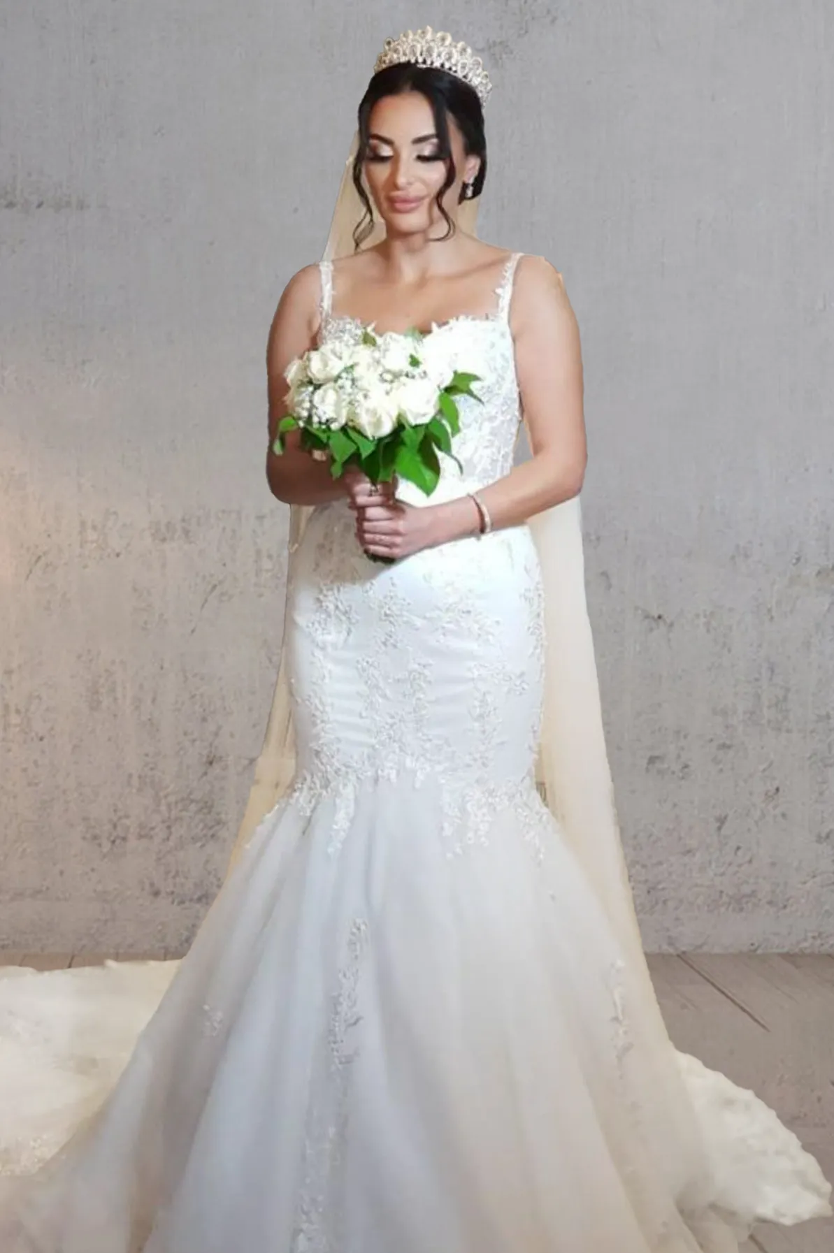 Mermaid Long Mermaid Lace Wedding Dresses Tulle Straps with Appliques