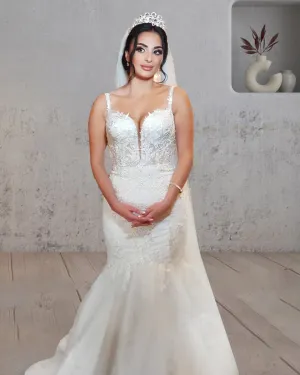 Mermaid Long Mermaid Lace Wedding Dresses Tulle Straps with Appliques