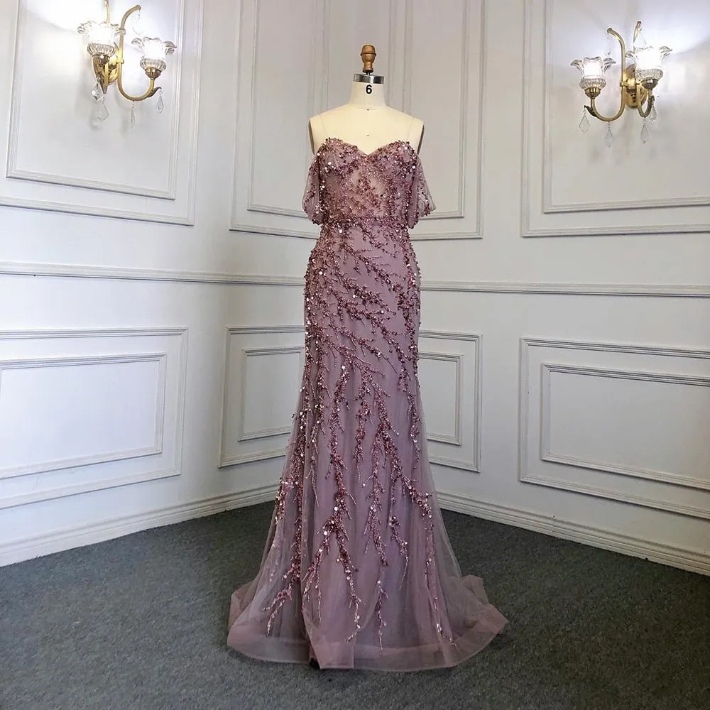 Mermaid Luxury Pink Evening Dresses Gowns Off The Shoulder