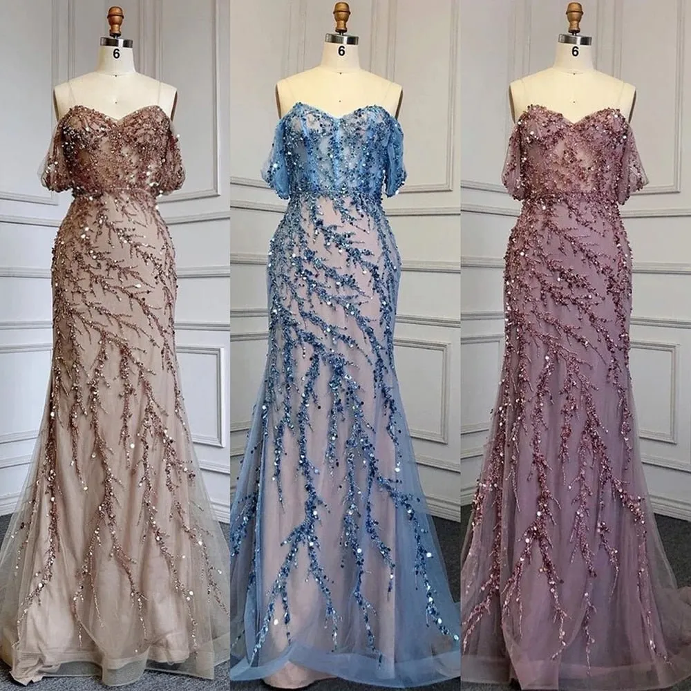 Mermaid Luxury Pink Evening Dresses Gowns Off The Shoulder