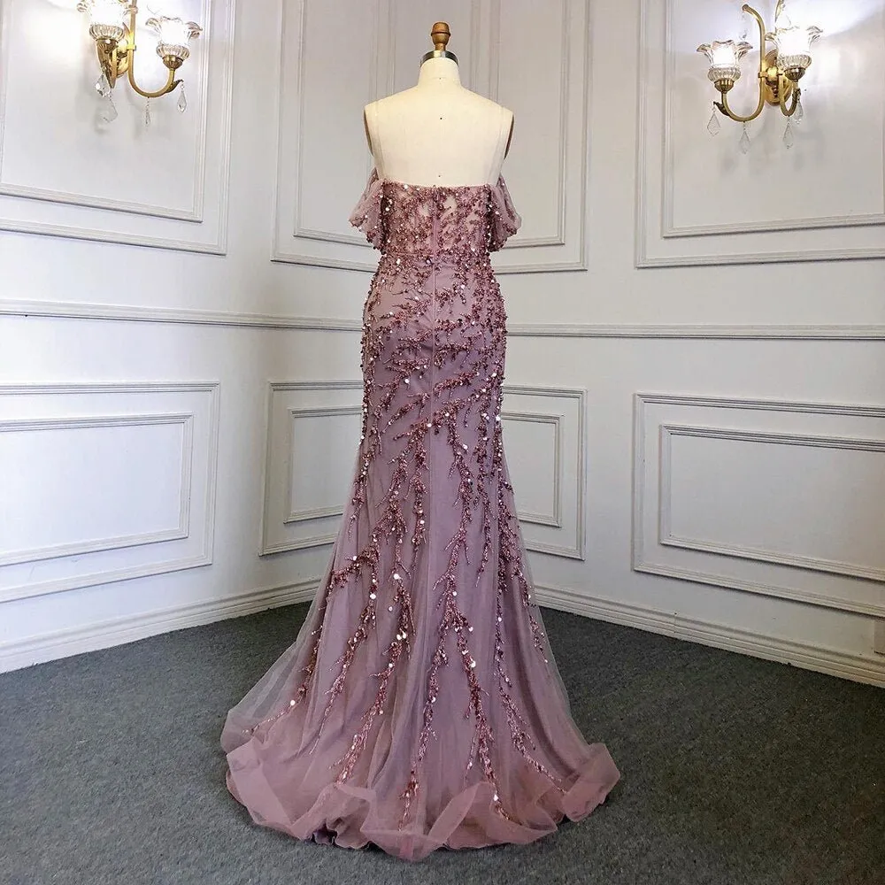 Mermaid Luxury Pink Evening Dresses Gowns Off The Shoulder